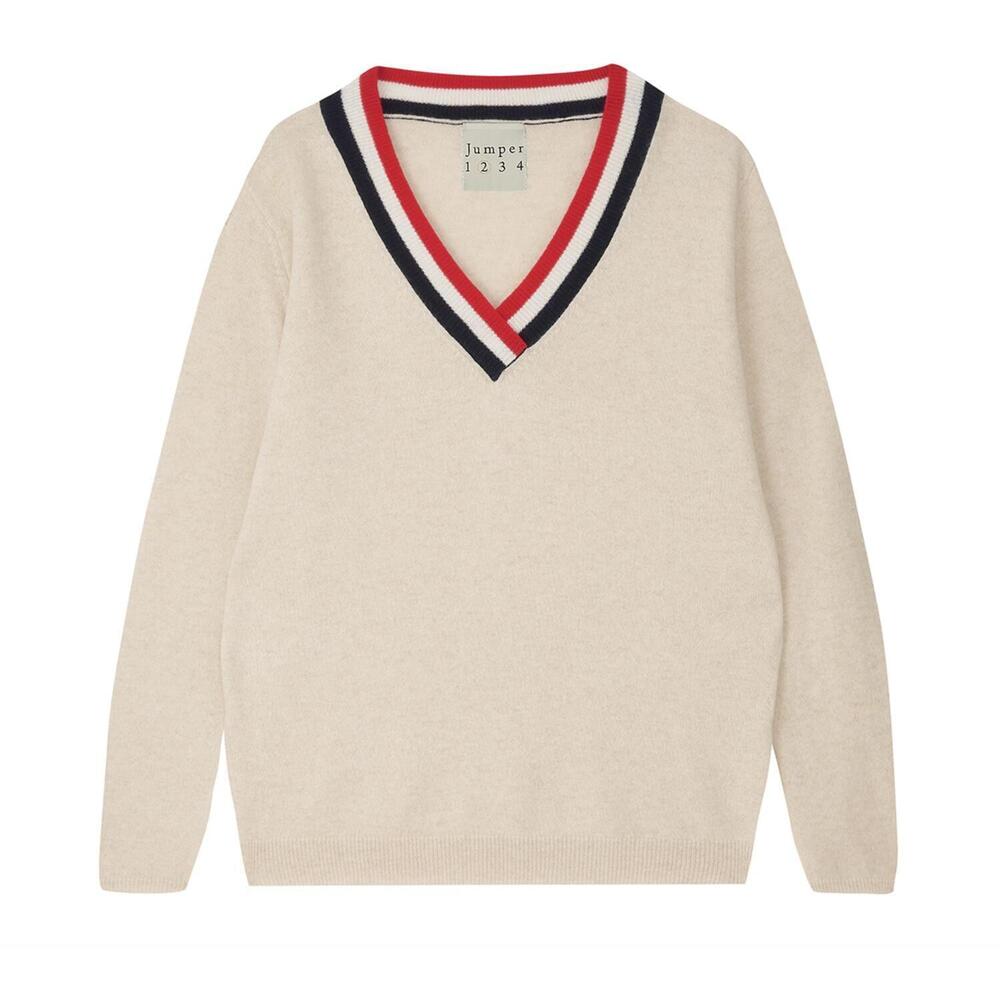 NEW JUMPER1234 women's stripe v-neck sweater in oat